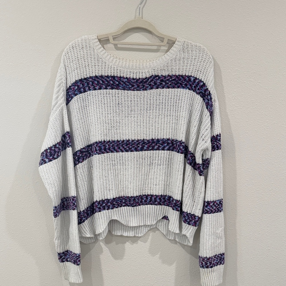 Cozy White and Purple Knit Sweater